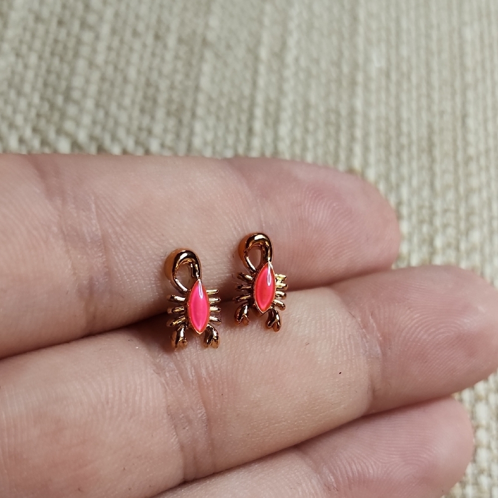 Elegant Pink and Gold Scorpion Earrings